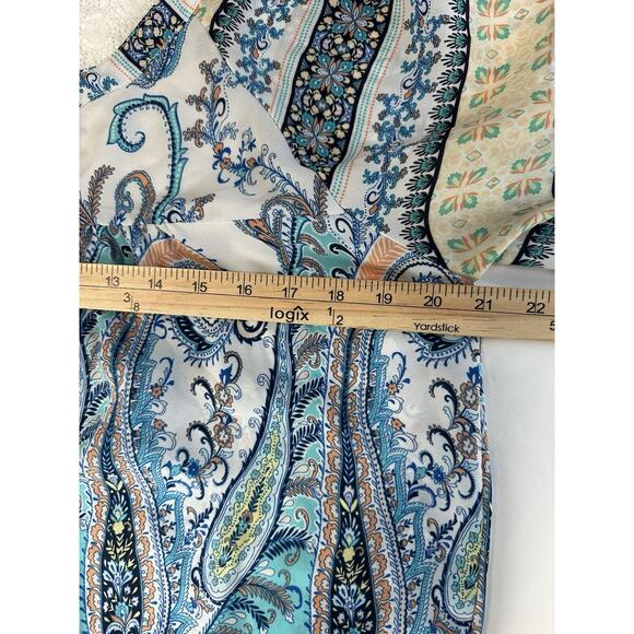 Valerie Stevens Women's colorful peasant bohemian Blouse M Lace Back Tie Front - Picture 12 of 13